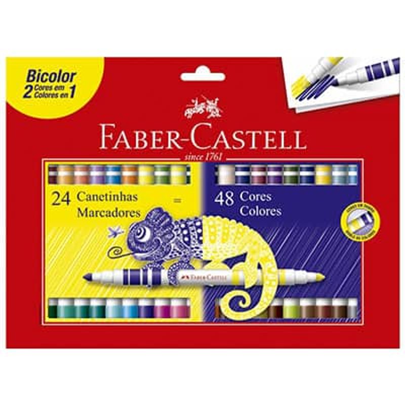 Canetinha Hidrográfica Bicolor Faber-Castell 48 Cores (24 unidades)