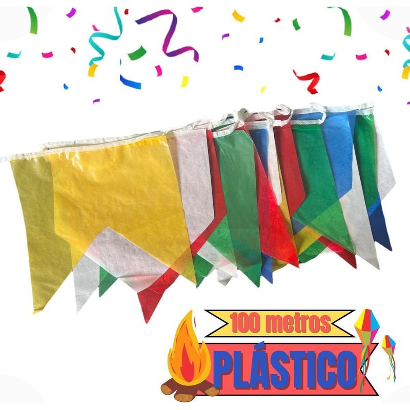 Kit 100 Metros Bandeirinhas Festa Junina em Plástico Colorido