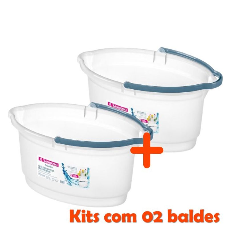 Kit 2 Baldes Ovais 14 Litros com Rodo e Vassoura Sanremo