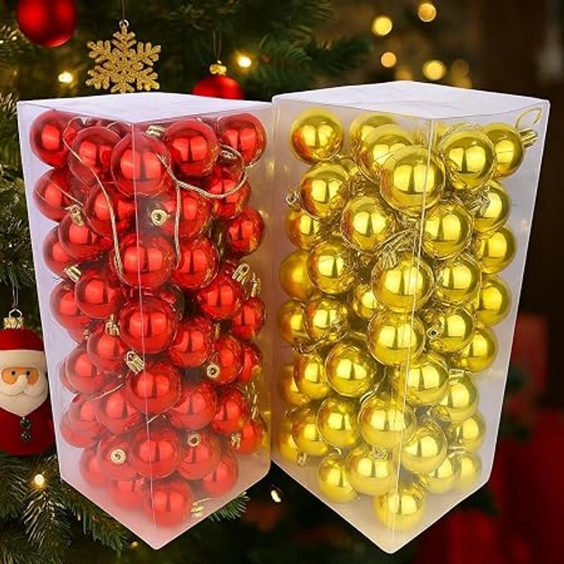 Kit 50 Bolas de Natal Vermelho e Dourado 4cm