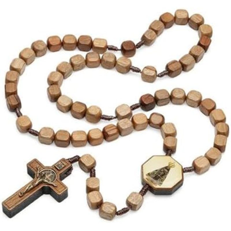 Terço Madeira Quadrada Imbuia Nossa Senhora Aparecida 10mm - Aramon